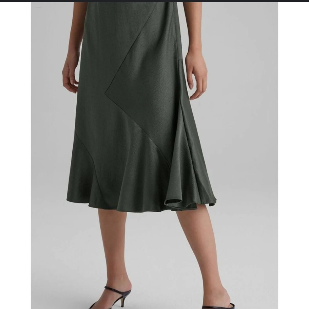 Club Monaco Bias Cut Sleeveless Satin Dress In Olive Green - Picture 4 of 16